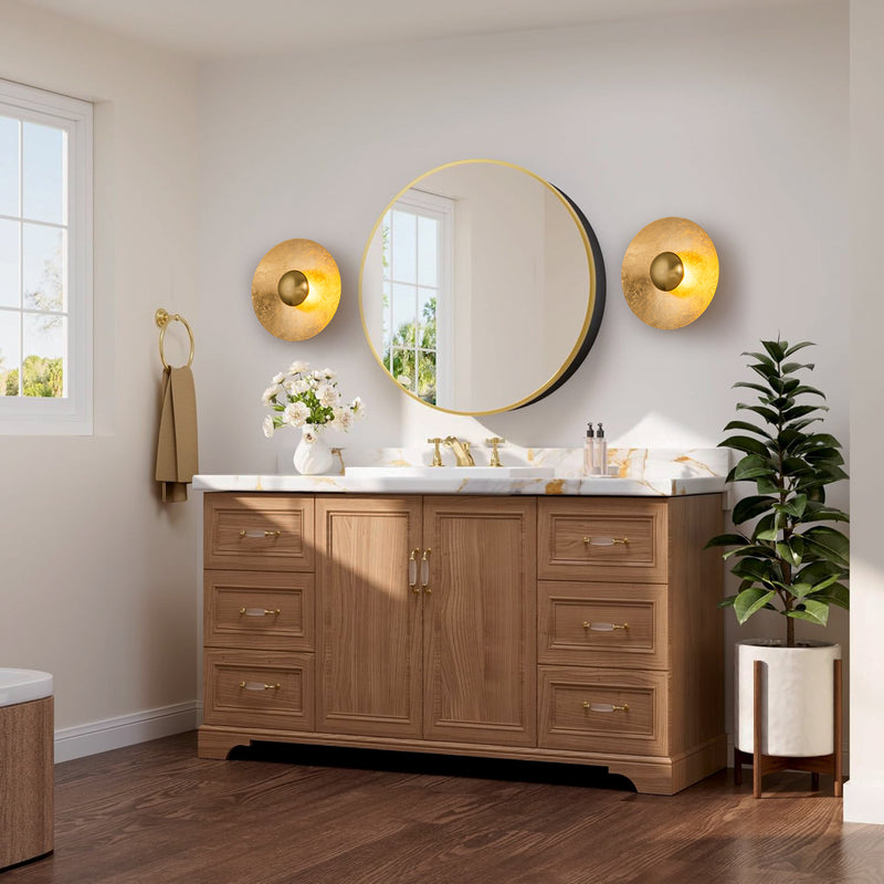 Bathroom wall lighting with gold sconces