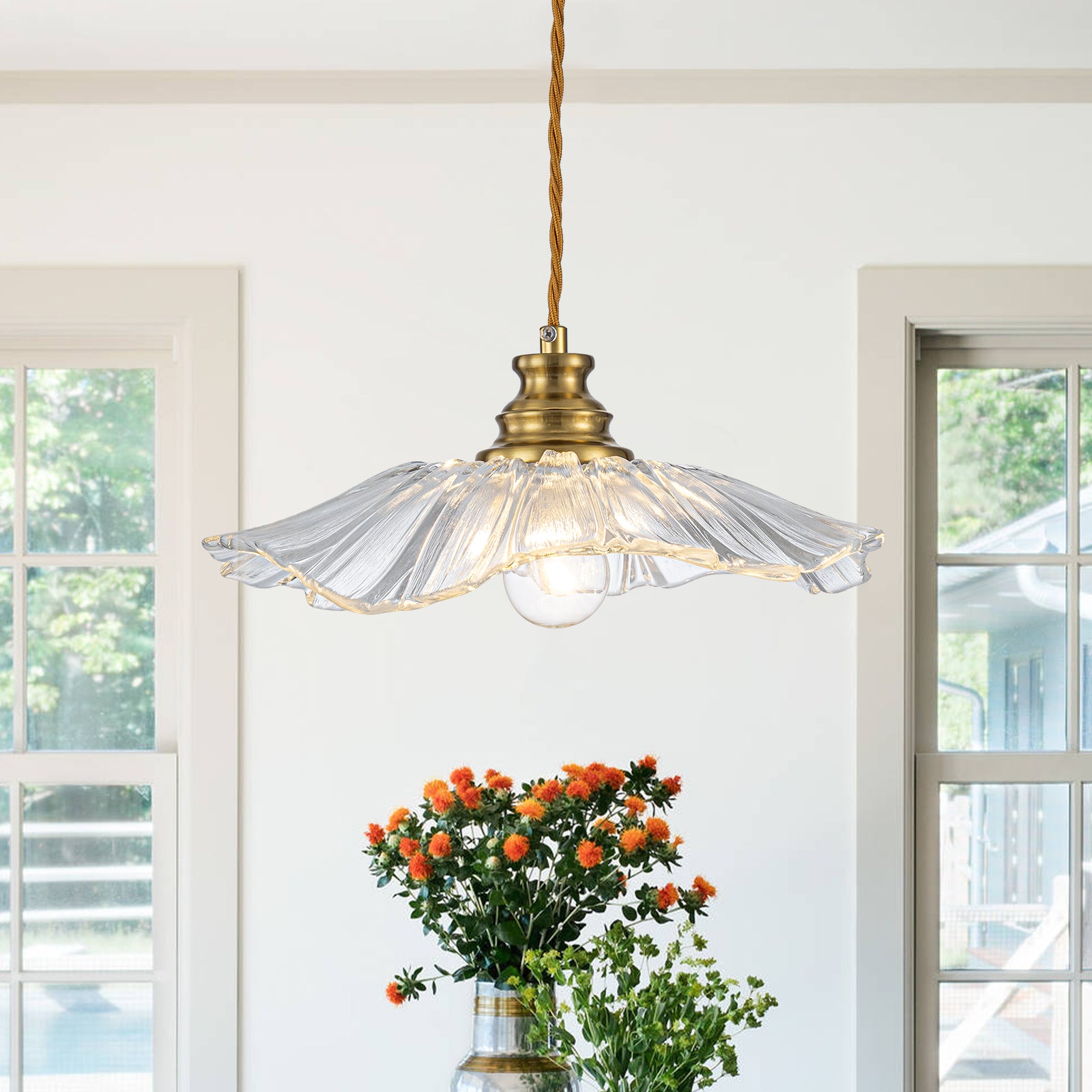 Clear glass petal pendant light