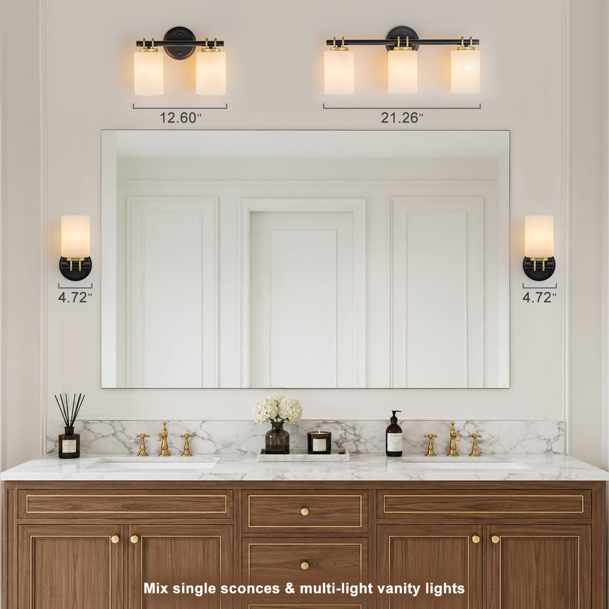 2-Light Bathroom Vanity Light Cylindrical Frosted White Glass Shade Hallway