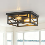 2-Light Industrial Black Flush Mount Light Dining Room Kitchen Island