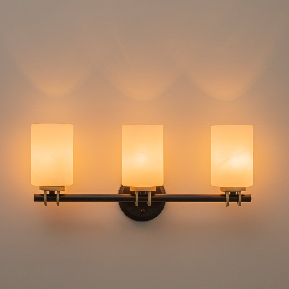 3-Light Bathroom Vanity Light Cylindrical Frosted White Glass Shade Hallway