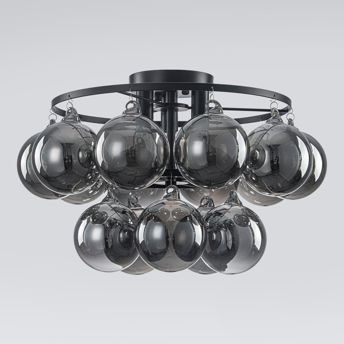 3 Light Smoked Glass Globe Chandelier Modern Flush Mount Ceiling Light for Dining Room