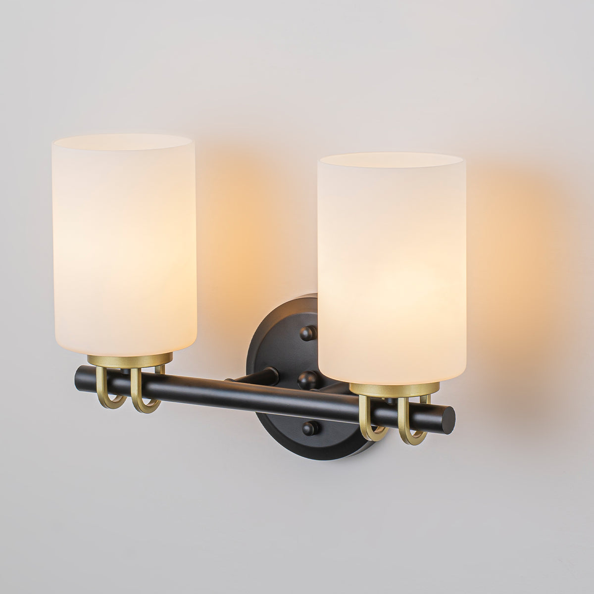 2-Light Bathroom Vanity Light Cylindrical Frosted White Glass Shade Hallway