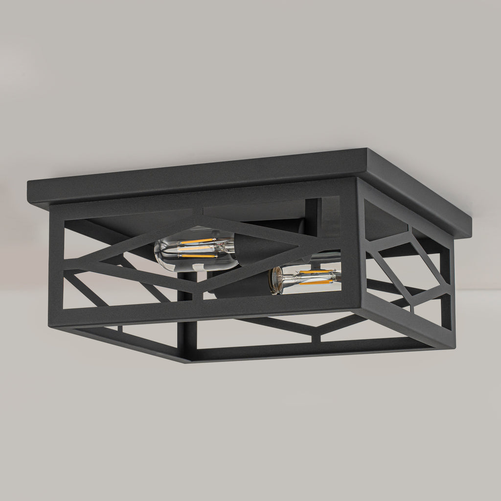 2-Light Industrial Black Flush Mount Light Dining Room Kitchen Island