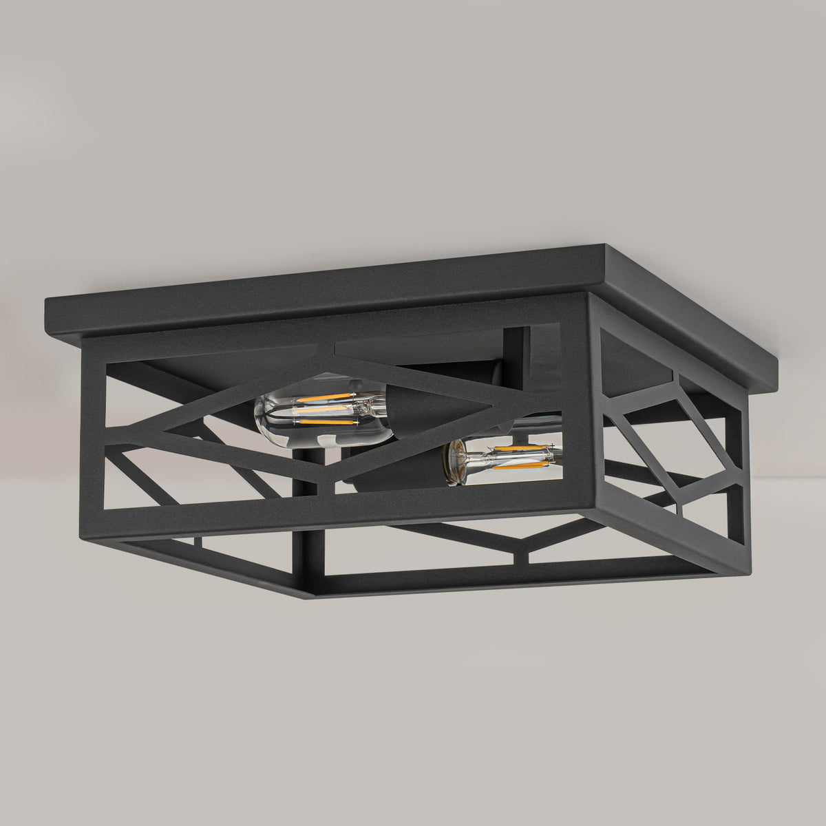 2-Light Industrial Black Flush Mount Light Dining Room Kitchen Island