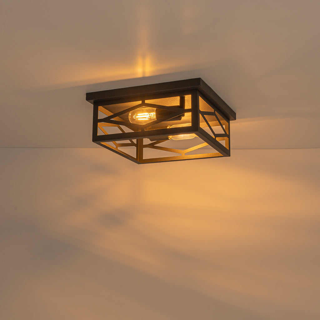 2-Light Industrial Black Flush Mount Light Dining Room Kitchen Island