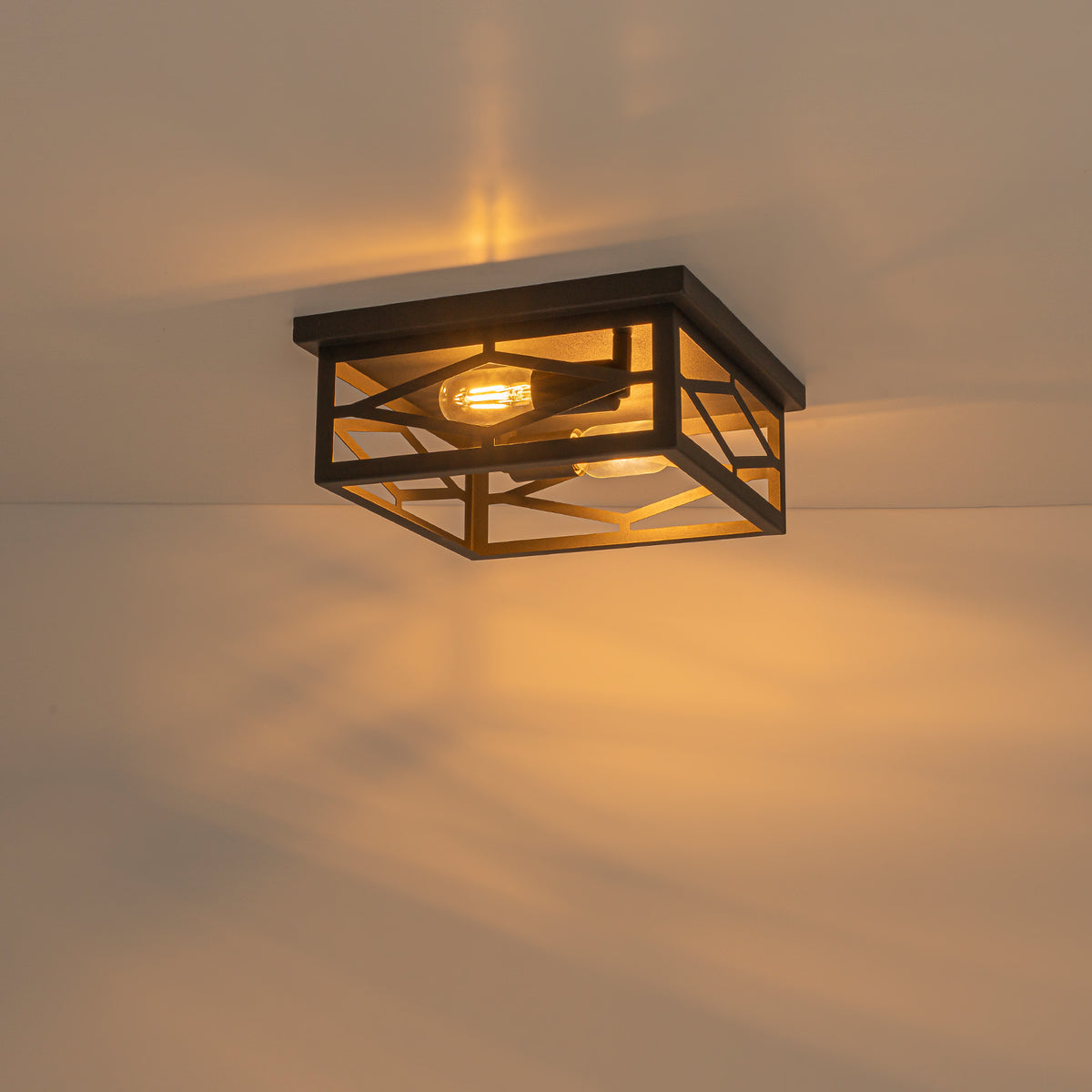 2-Light Industrial Black Flush Mount Light Dining Room Kitchen Island