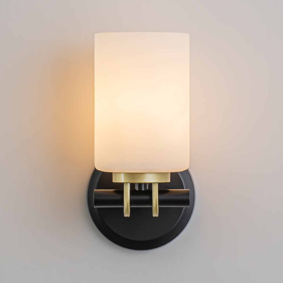 1-Light Bathroom Vanity Light Cylindrical Frosted White Glass Shade Hallway
