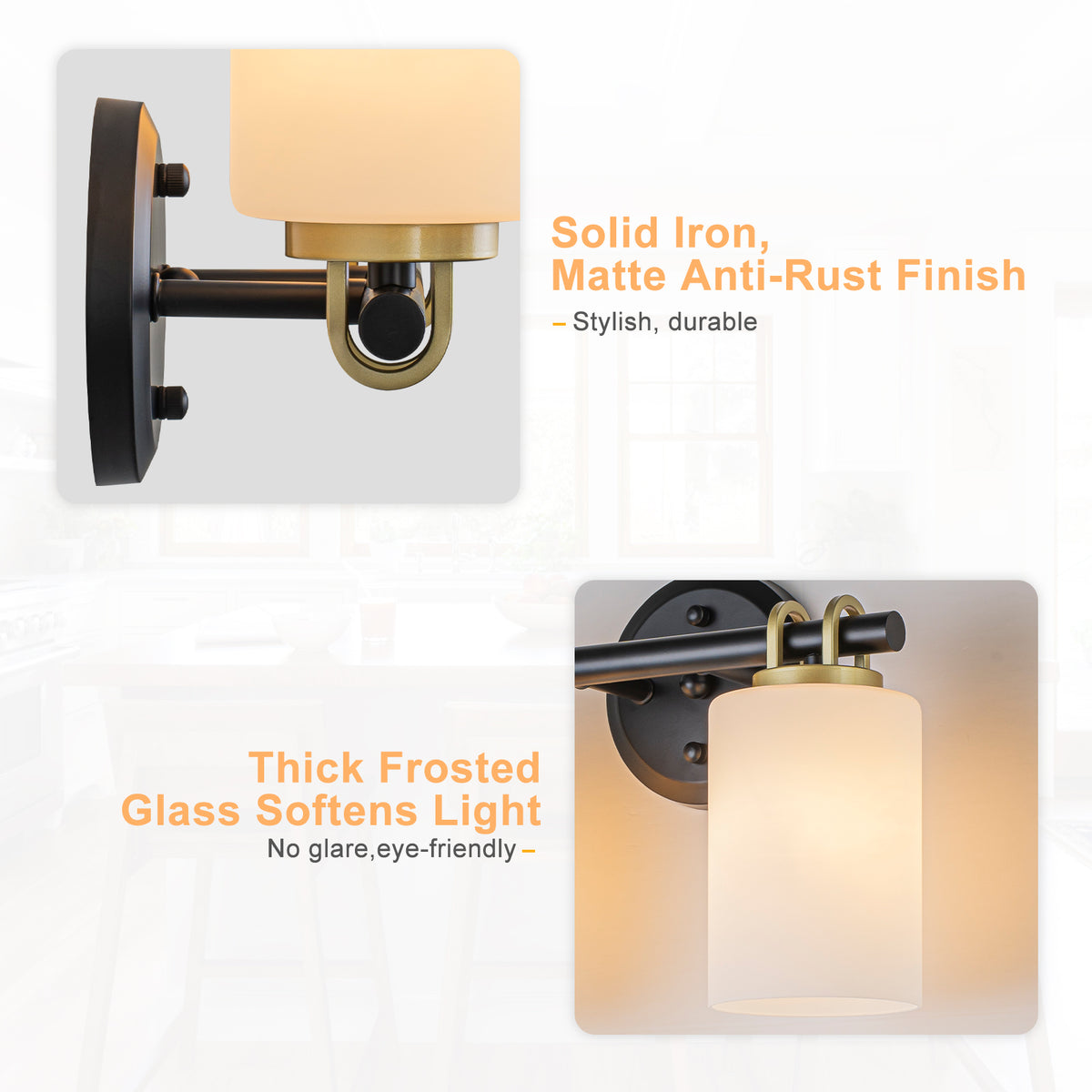 2-Light Bathroom Vanity Light Cylindrical Frosted White Glass Shade Hallway
