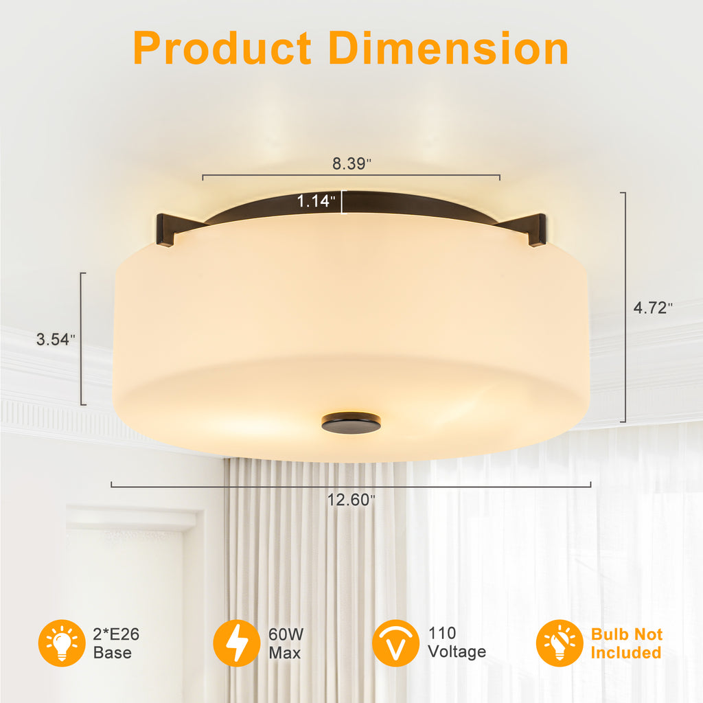 2-Light Modern Flush Mount Ceiling Light Clear Glass Shade Kitchen