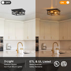 2-Light Industrial Black Flush Mount Light Dining Room Kitchen Island