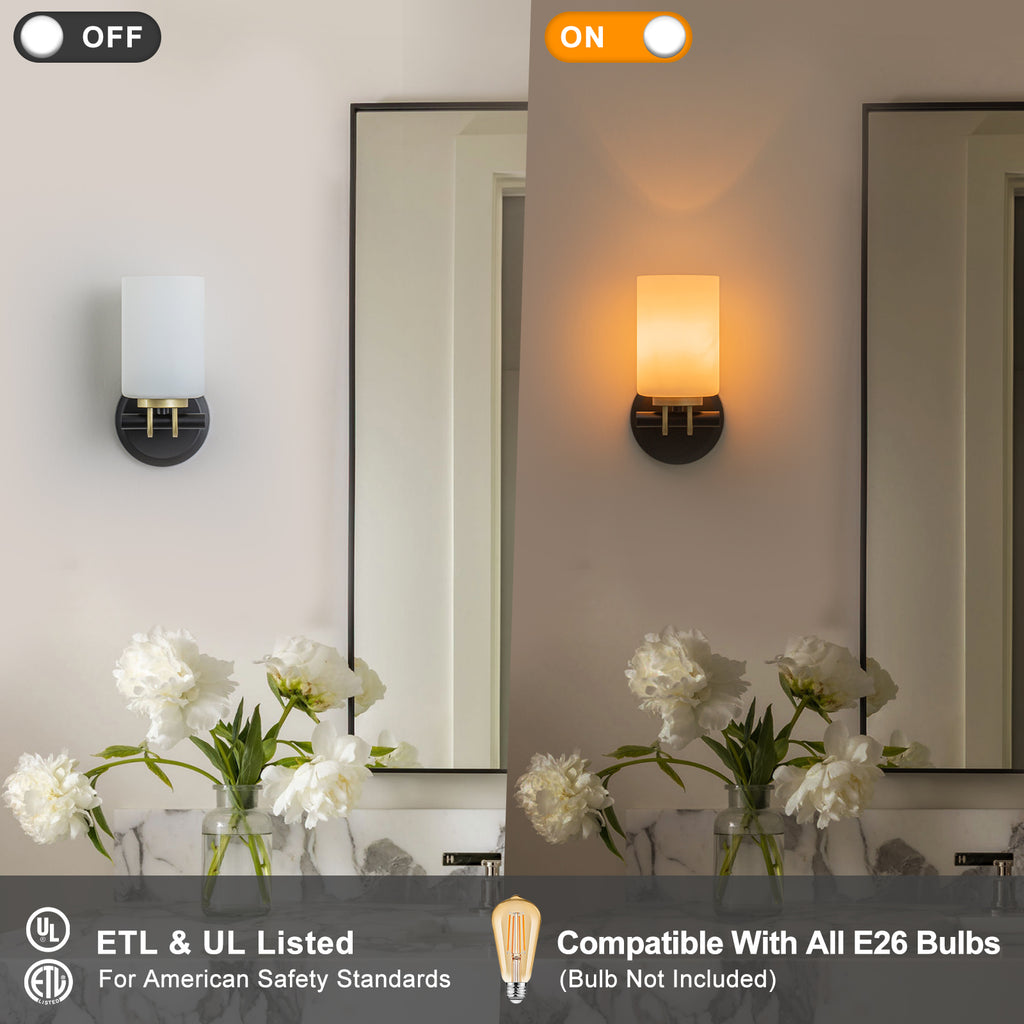 1-Light Bathroom Vanity Light Cylindrical Frosted White Glass Shade Hallway