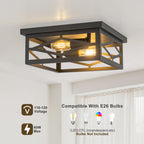 2-Light Industrial Black Flush Mount Light Dining Room Kitchen Island