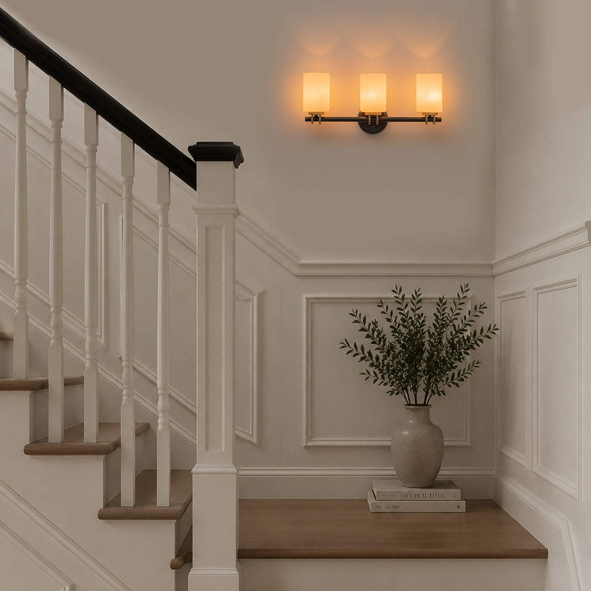 3-Light Bathroom Vanity Light Cylindrical Frosted White Glass Shade Hallway