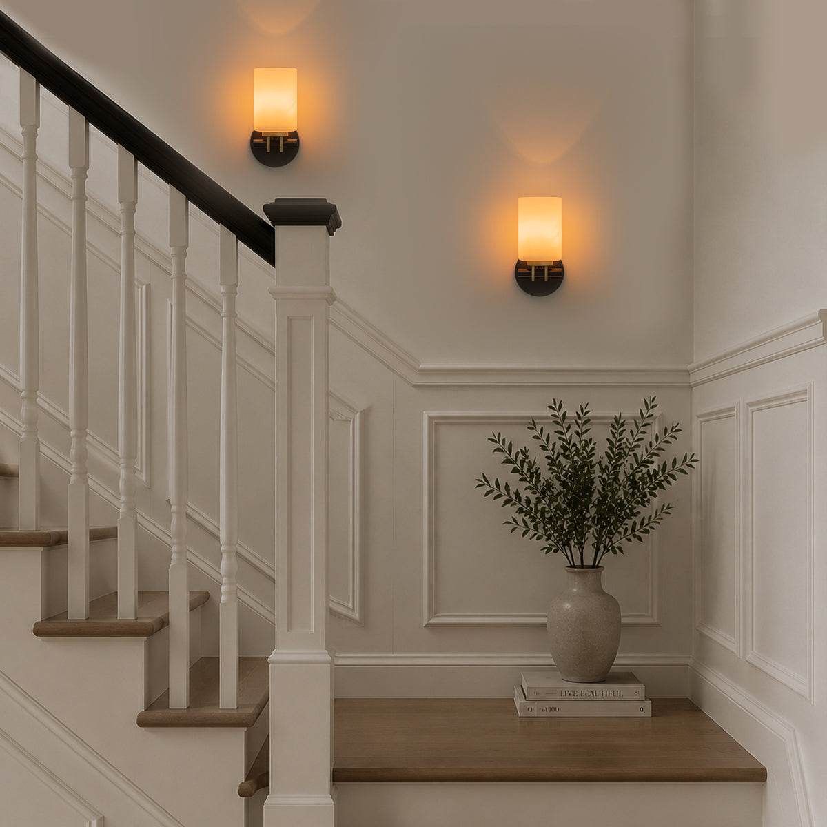 1-Light Bathroom Vanity Light Cylindrical Frosted White Glass Shade Hallway