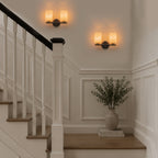2-Light Bathroom Vanity Light Cylindrical Frosted White Glass Shade Hallway