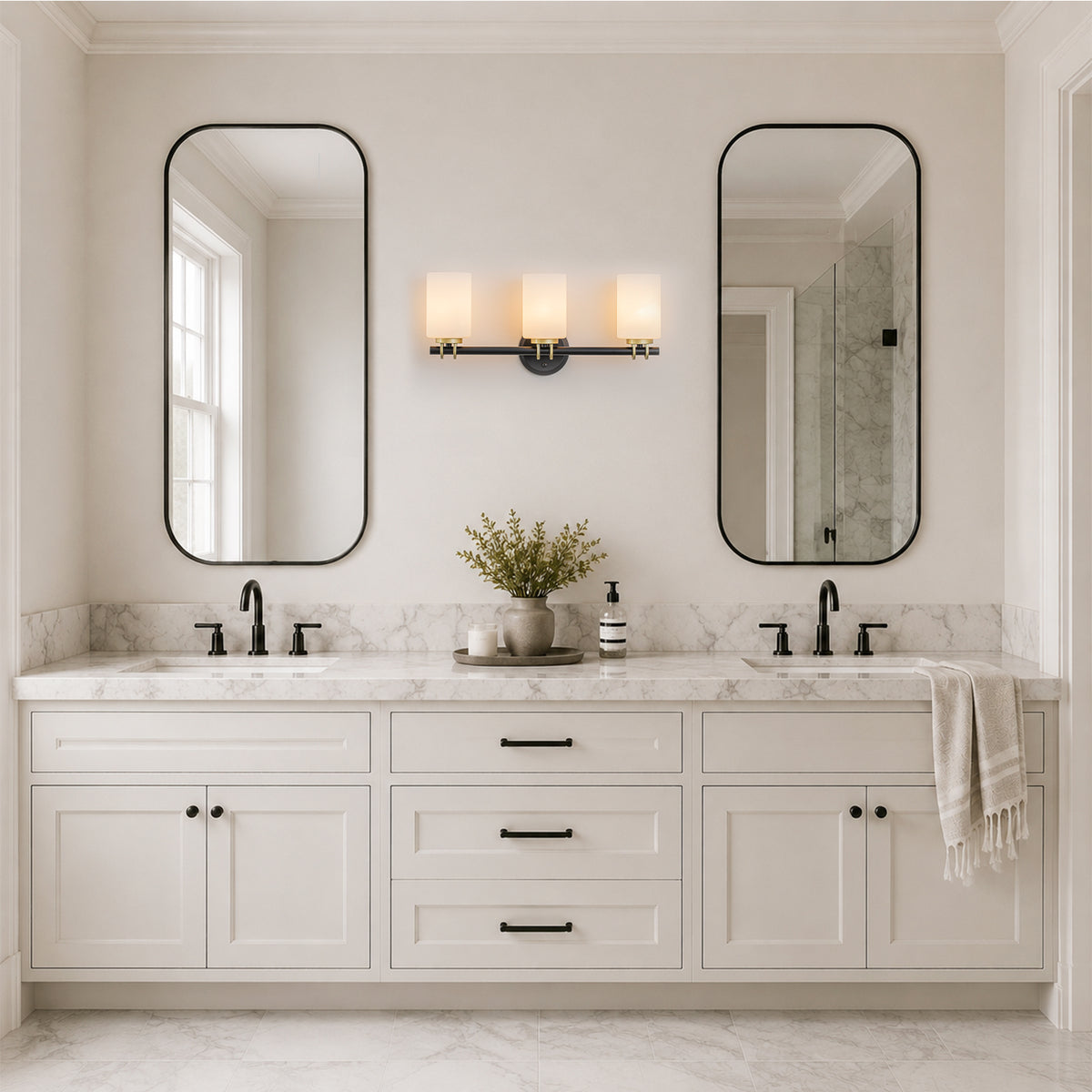 3-Light Bathroom Vanity Light Cylindrical Frosted White Glass Shade Hallway