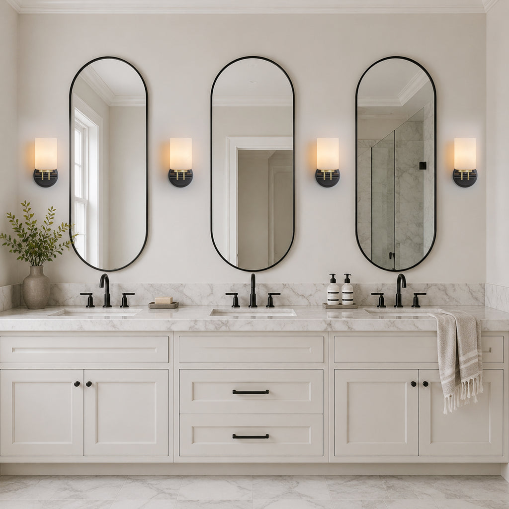1-Light Bathroom Vanity Light Cylindrical Frosted White Glass Shade Hallway