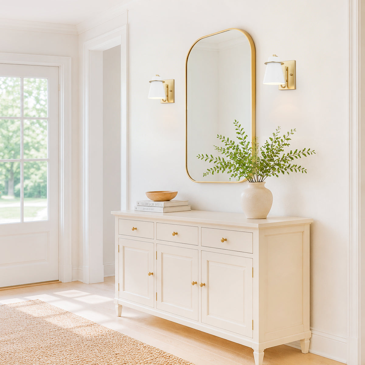 Gold Wall Sconce Matte White Conical Shade Vanity Light Hallway