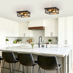 2-Light Industrial Black Flush Mount Light Dining Room Kitchen Island