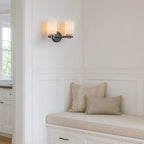 2-Light Bathroom Vanity Light Cylindrical Frosted White Glass Shade Hallway