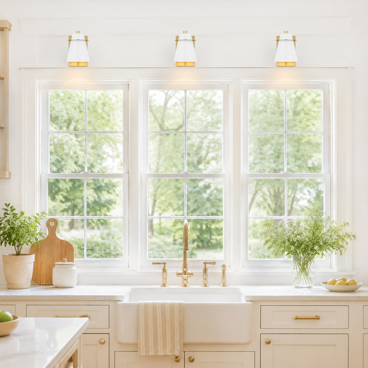 Gold Wall Sconce Matte White Conical Shade Vanity Light Hallway