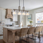 30.5 in. 4-Light Modern Farmhouse Matte Black Linear Chandelier with Faux Wood Accent Island Pendant with Glass Shades