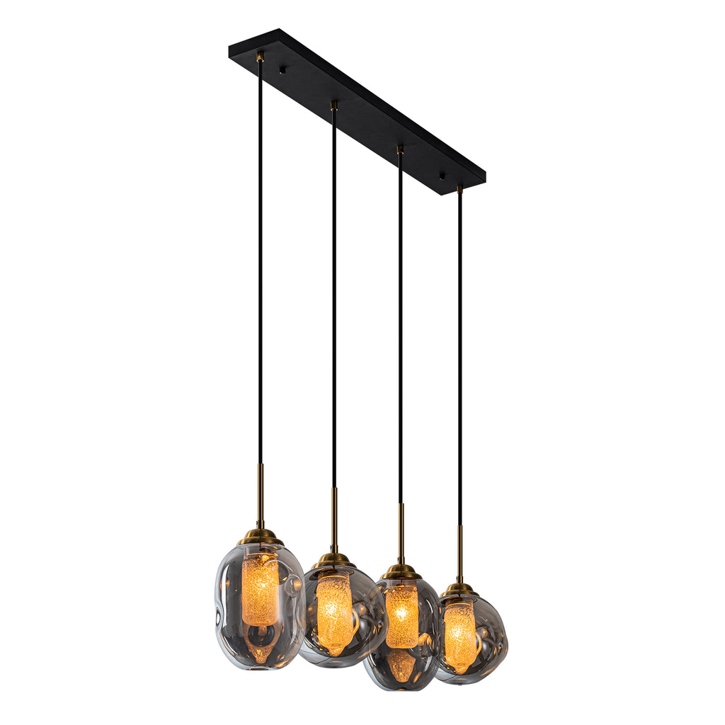 38.6 in. 4-Light Modern Black Linear Pendant Light with 2-Tier Glass Shades for Kitchen Island