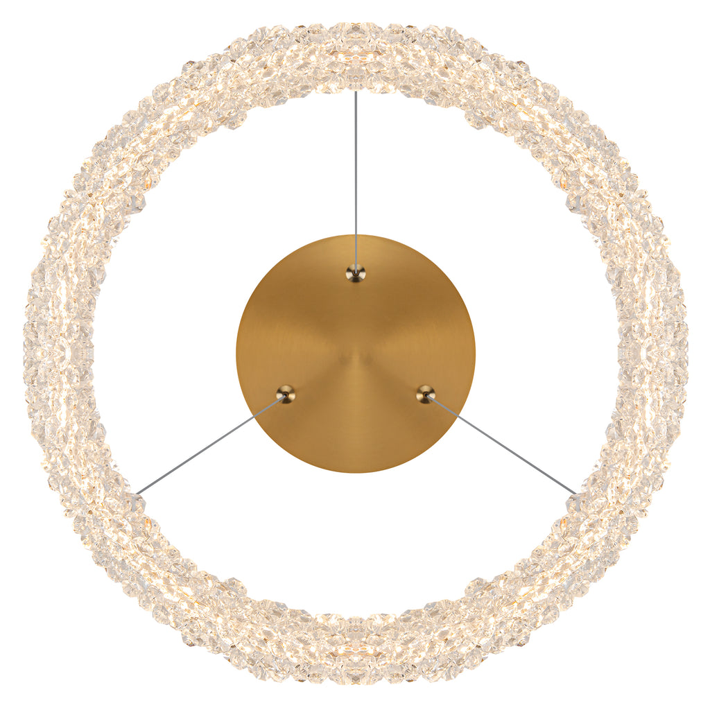 1-Light Modern Gold Metal Ring Crystal Integrated LED Pendant Light Dimmable Chandelier for Dining Room