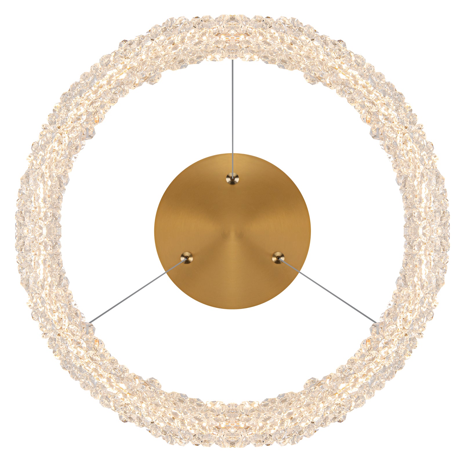 1-Light Modern Gold Metal Ring Crystal Integrated LED Pendant Light Dimmable Chandelier for Dining Room