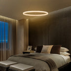 1-Light Modern Gold Metal Ring Crystal Integrated LED Pendant Light Dimmable Chandelier for Dining Room