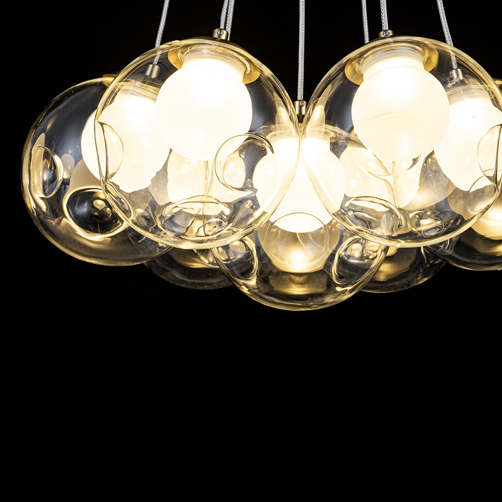 7-Light Modern Gold Sputnik Cluster LED Chandelier with Clear Globe Shades for Living Room