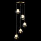 5-Light Modern Gold Metal LED Chandelier Pendant Light with Clear Globe Shades for Entryway, Living Room