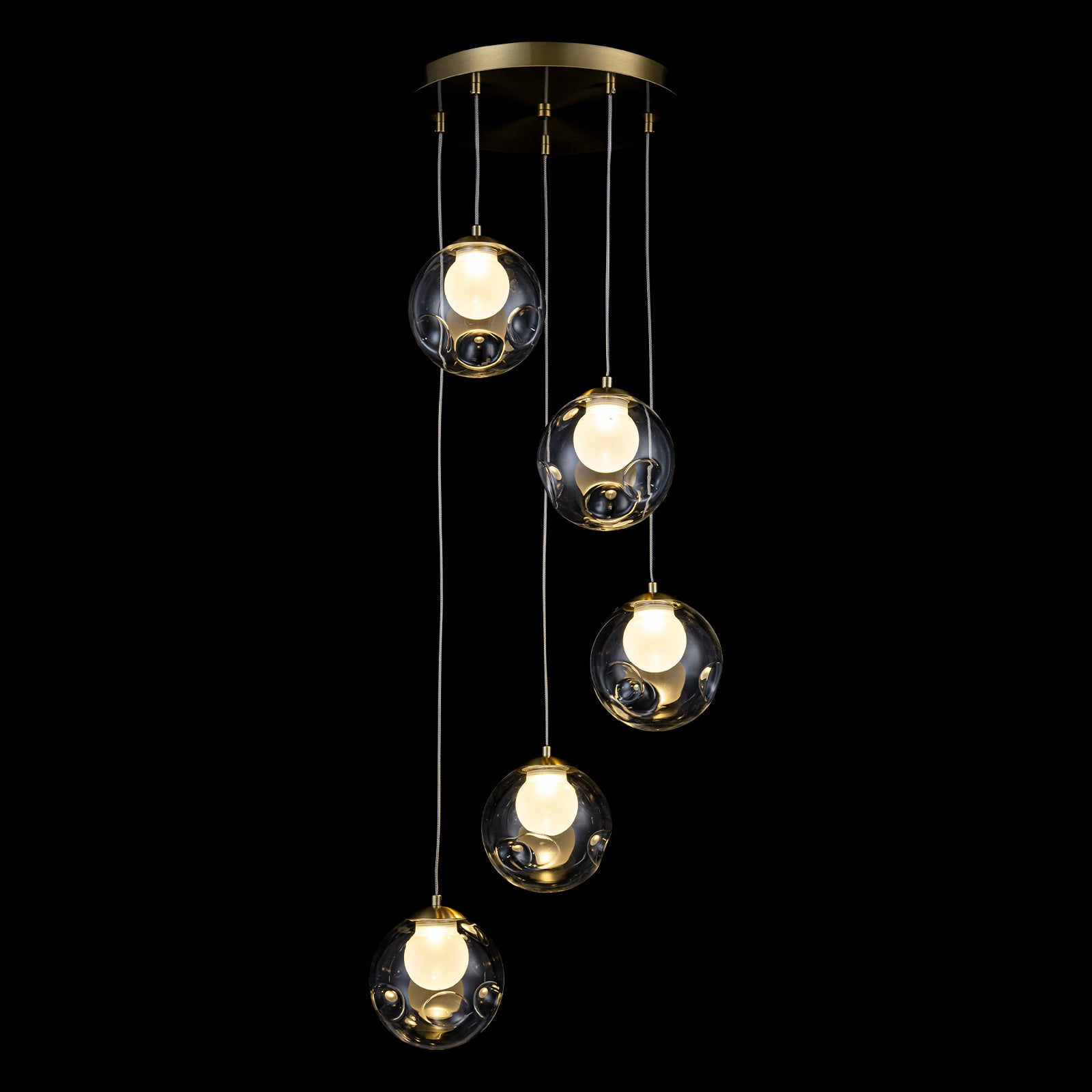 5-Light Modern Gold Metal LED Chandelier Pendant Light with Clear Globe Shades for Entryway, Living Room