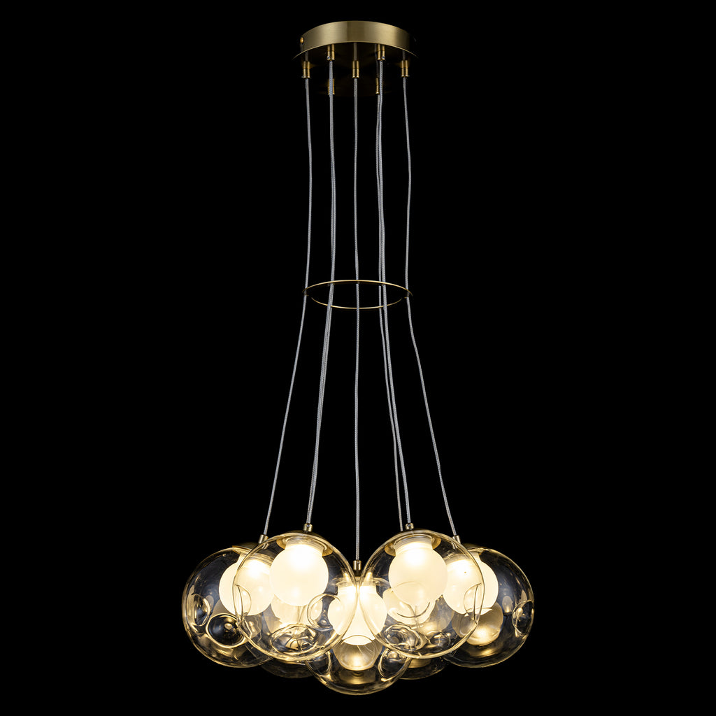 7-Light Modern Gold Sputnik Cluster LED Chandelier with Clear Globe Shades for Living Room