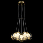 7-Light Modern Gold Sputnik Cluster LED Chandelier with Clear Globe Shades for Living Room