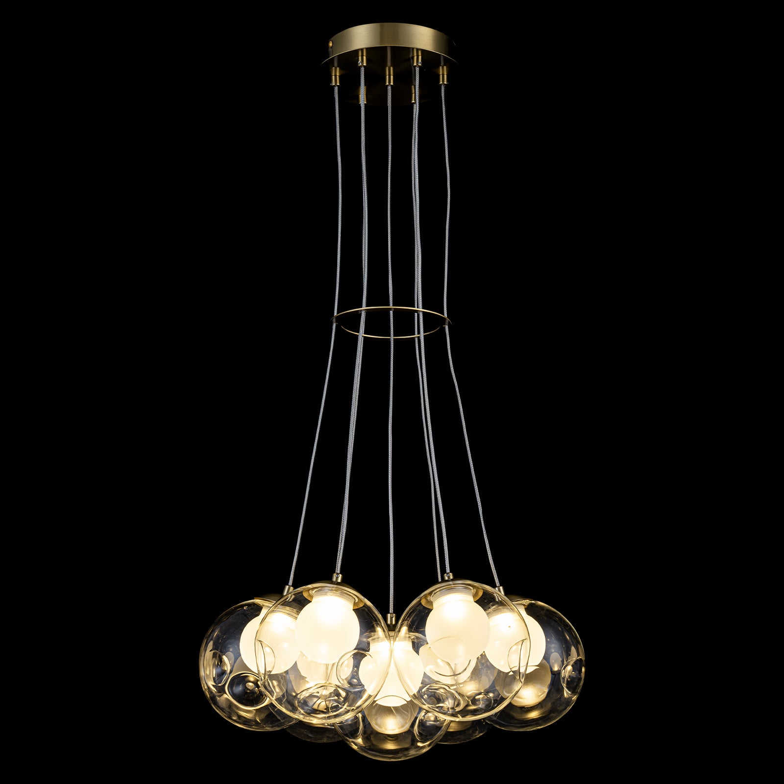 7-Light Modern Gold Sputnik Cluster LED Chandelier with Clear Globe Shades for Living Room