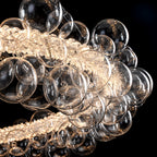1-Light Gold Modern Round Globe Crystal Integrated LED Chandelier Dimmable Pendant Light with Glass Bubbles