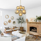 4/7-Light Mid-Century Modern Gold Cluster Chandelier with Coffee Globe Glass Shades