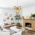 4/7-Light Mid-Century Modern Gold Cluster Chandelier with Coffee Globe Glass Shades