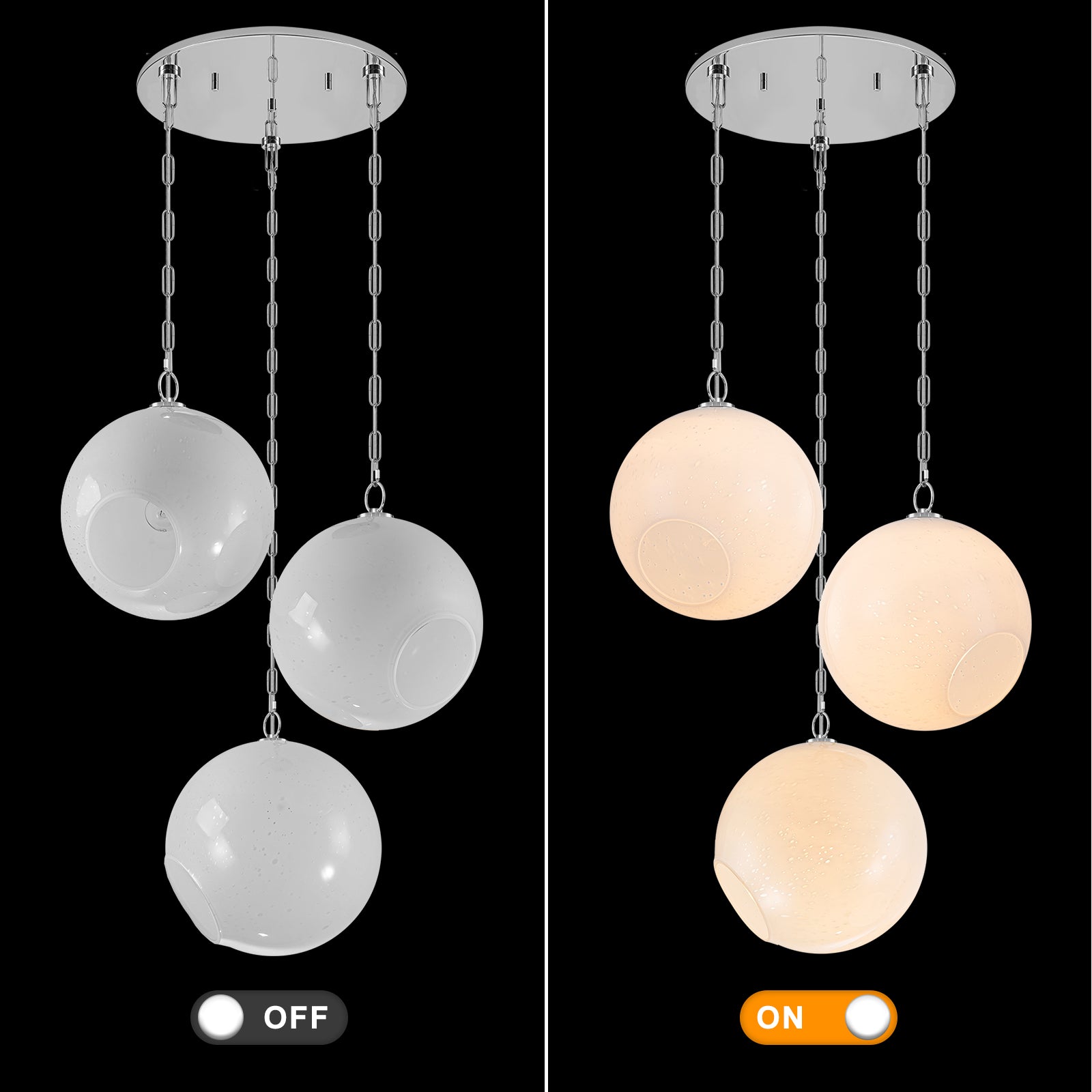 Chrome Modern Globe Hanging Pendant Light with White Bubble Glass Shade for Kitchen Island, Dining