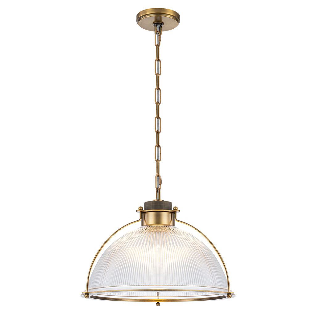 1-Light Industrial Brass Metal Dome Pendant Light with Clear Glass Shade for Kitchen Island, Dining Room