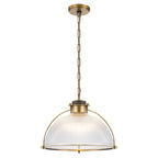 1-Light Industrial Brass Metal Dome Pendant Light with Clear Glass Shade for Kitchen Island, Dining Room