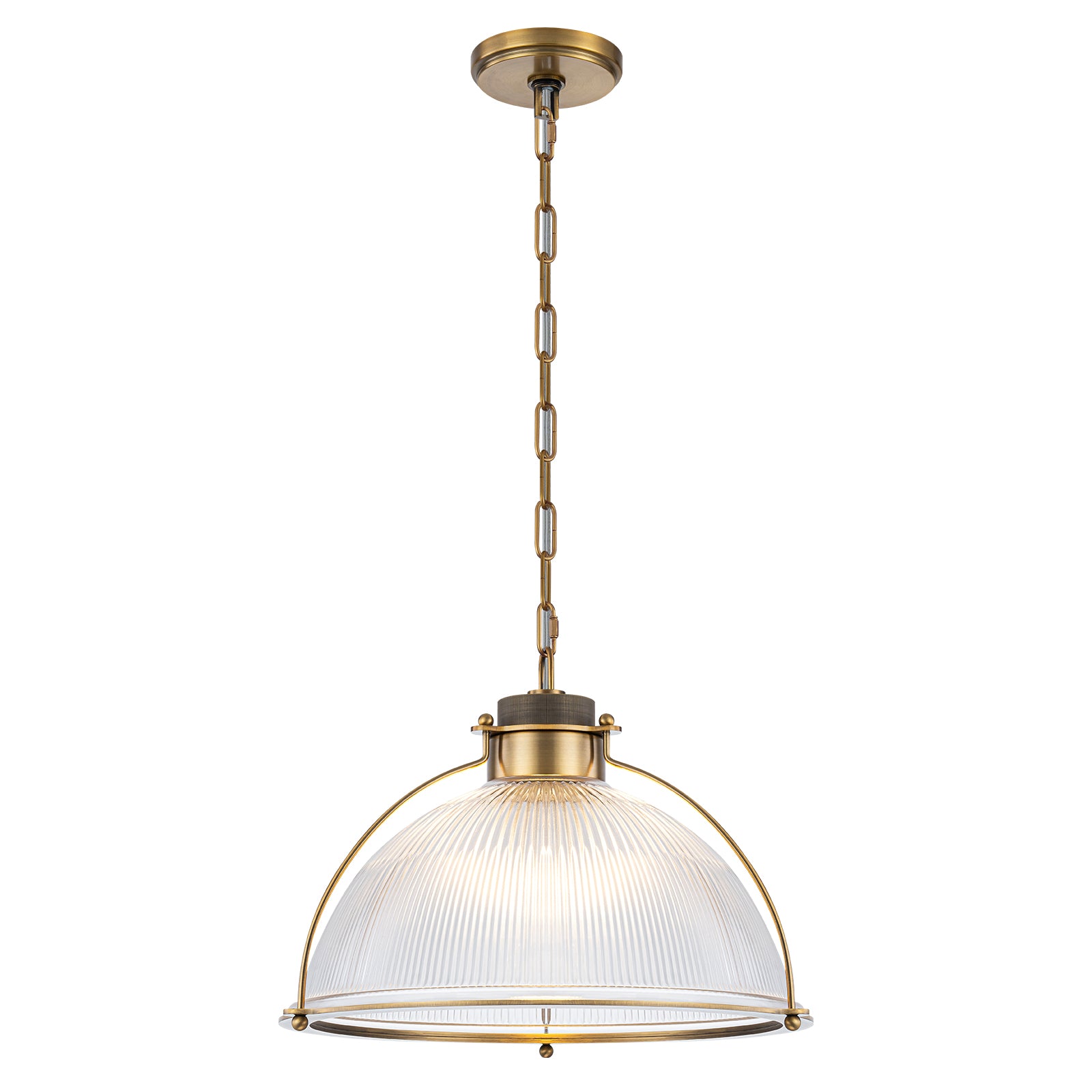 1-Light Industrial Brass Metal Dome Pendant Light with Clear Glass Shade for Kitchen Island, Dining Room