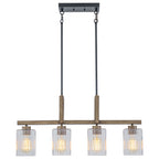 30.5 in. 4-Light Modern Farmhouse Matte Black Linear Chandelier with Faux Wood Accent Island Pendant with Glass Shades