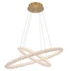2-Light Modern Gold Double Ring Dimmable Integrated LED Chandelier Tiered Pendant Light with Crystal for Dining Room