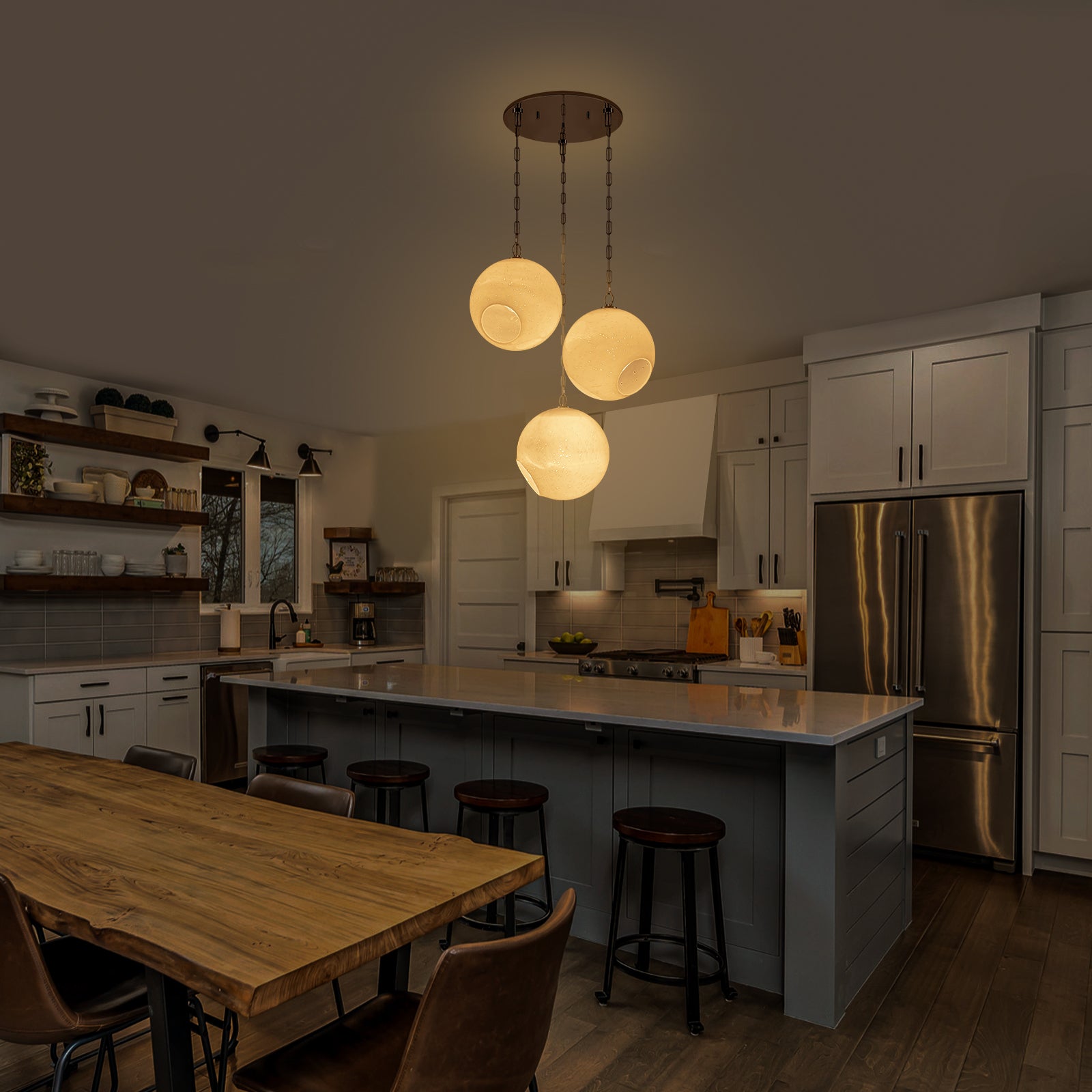 Chrome Modern Globe Hanging Pendant Light with White Bubble Glass Shade for Kitchen Island, Dining