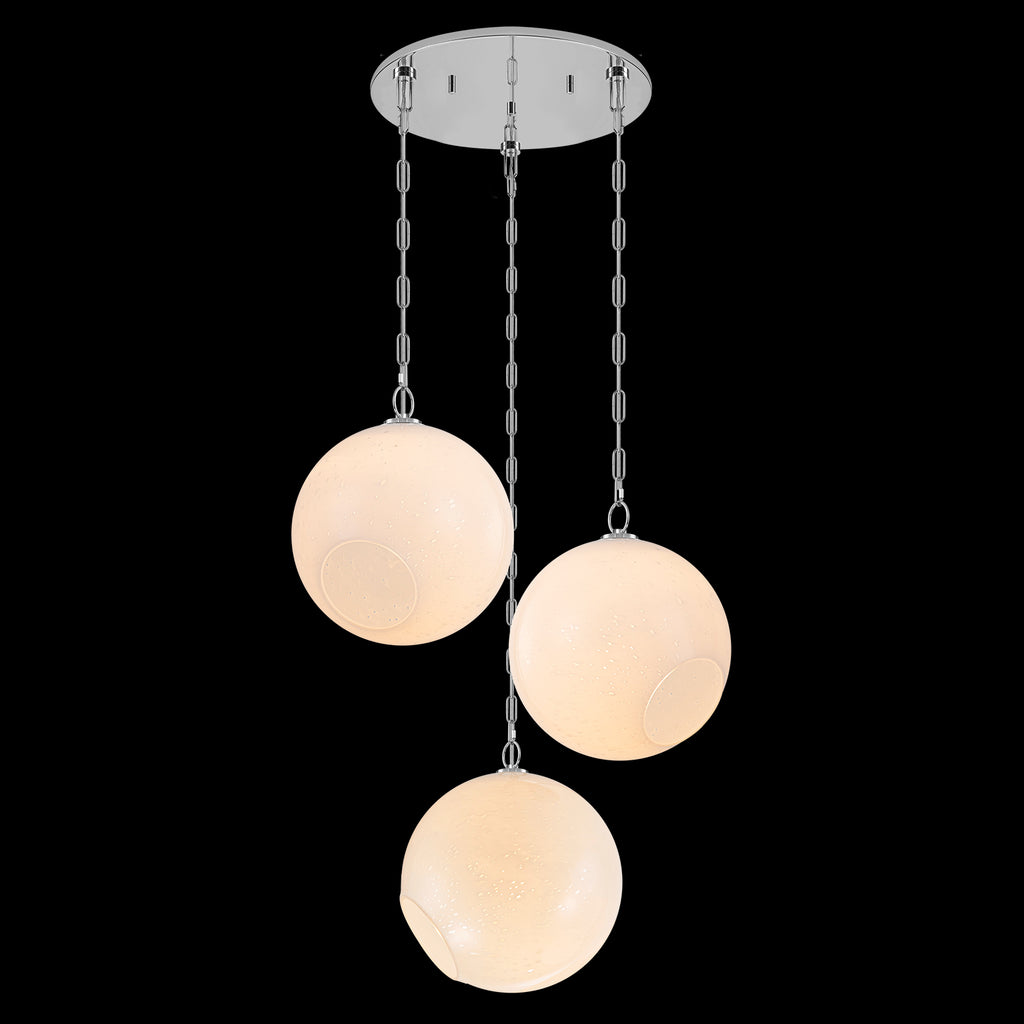 Chrome Modern Globe Hanging Pendant Light with White Bubble Glass Shade for Kitchen Island, Dining