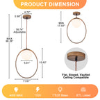 12 in. 1-Light Modern Walnut Oval Globe Pendant Light with White Glass Shade for Dining Room, Kitchen Island