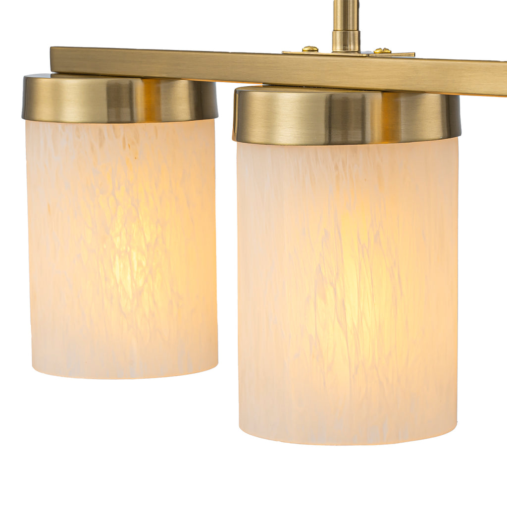 28.94 in. 4-Light Modern Copper Metal Linear Chandelier Island Pendant Light with Cylinder Glass Shades for Dining Room